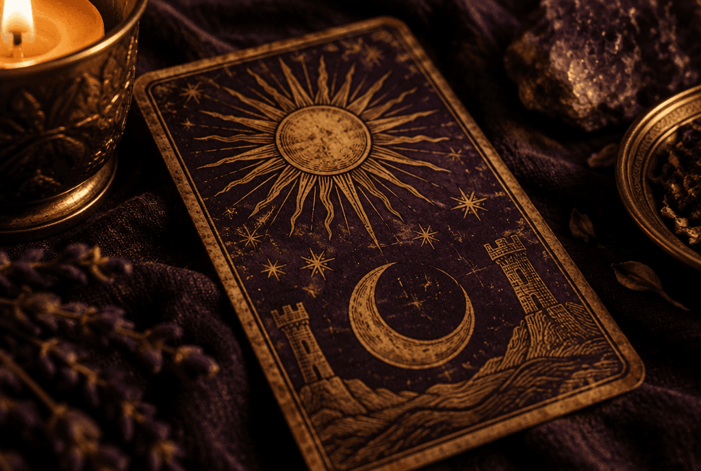 Deux arcanes de tarot de Marseille posés côte à côte sur fond sombre